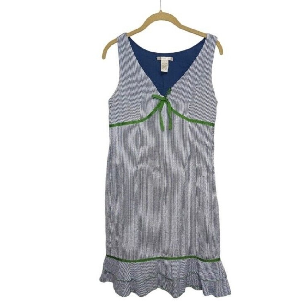 Sarah Spencer Nautical Blue & White Striped Seersucker Summer Dress Size 8